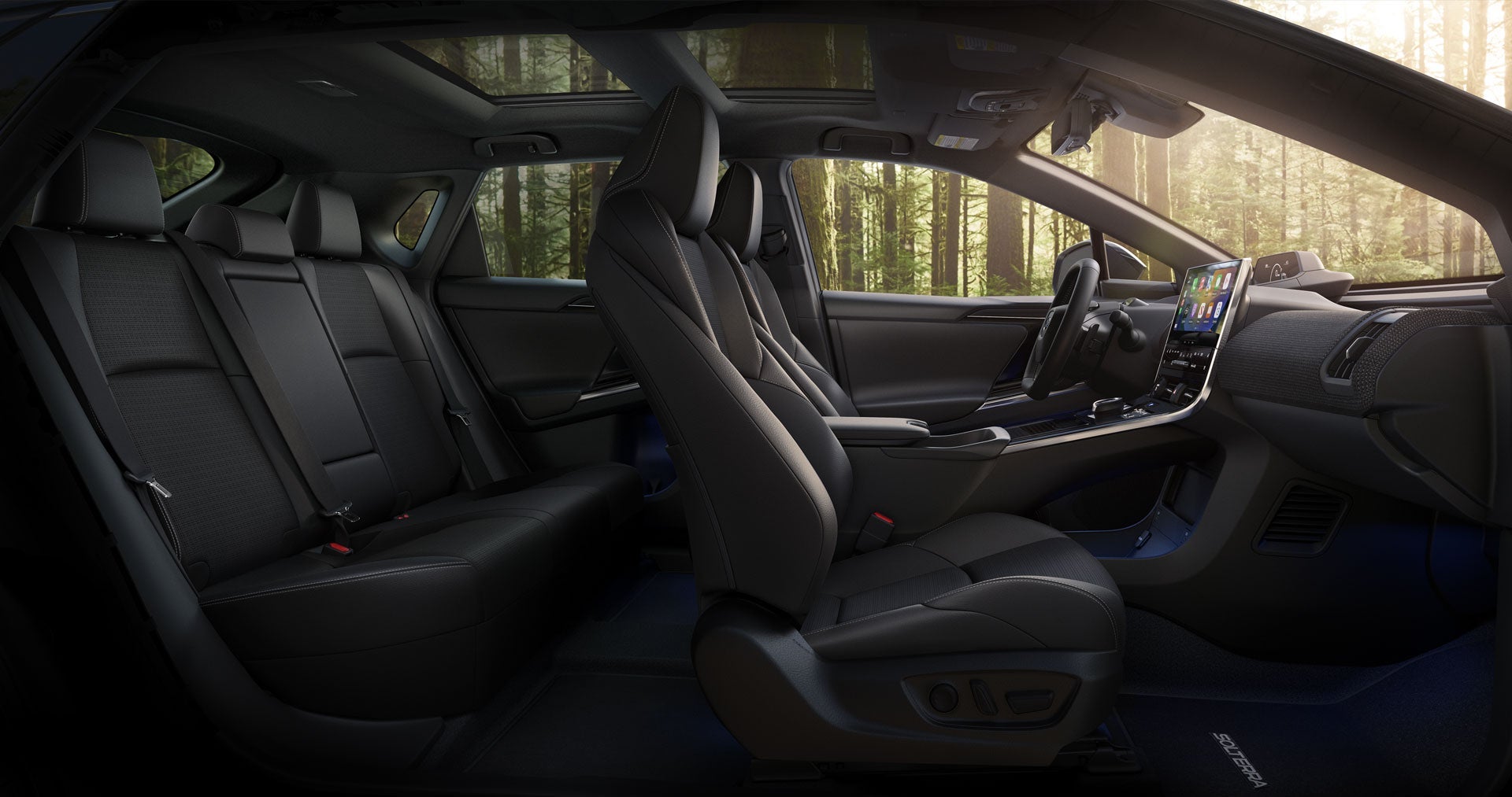 Interior of the 2024 Subaru Solterra Touring in Black StarTex