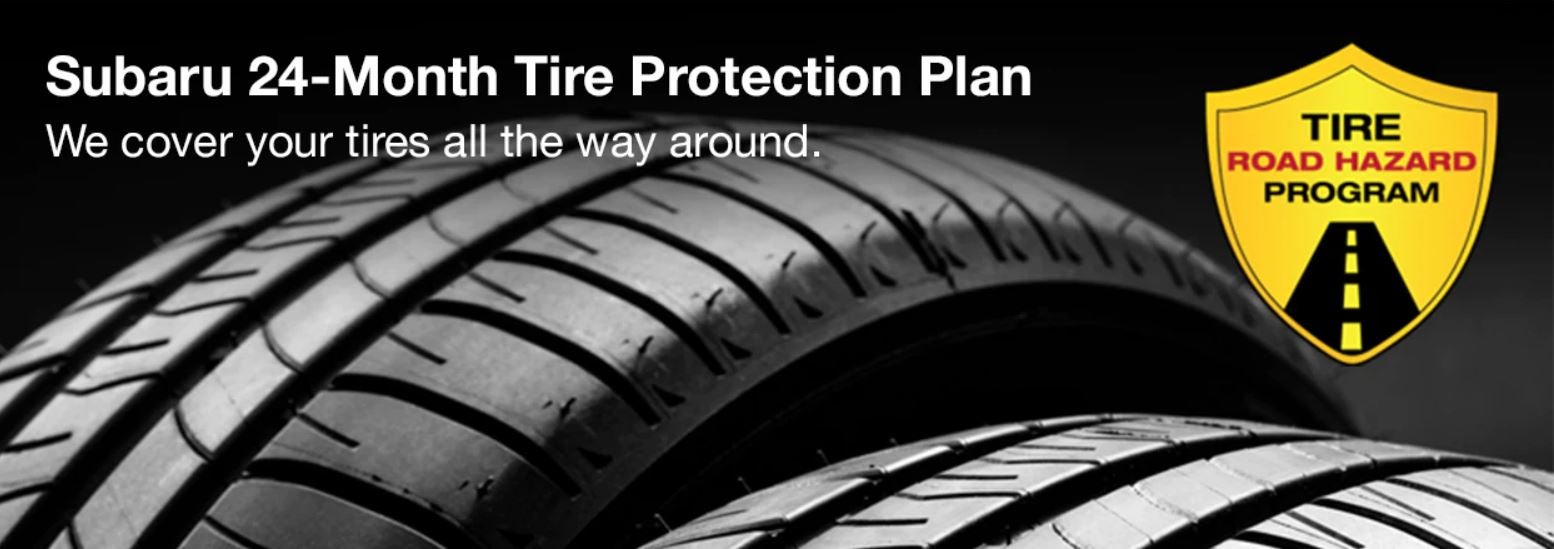 Subaru tire with 24-Month Tire Protection and road hazard program logo. | Tindol Subaru in Gastonia NC