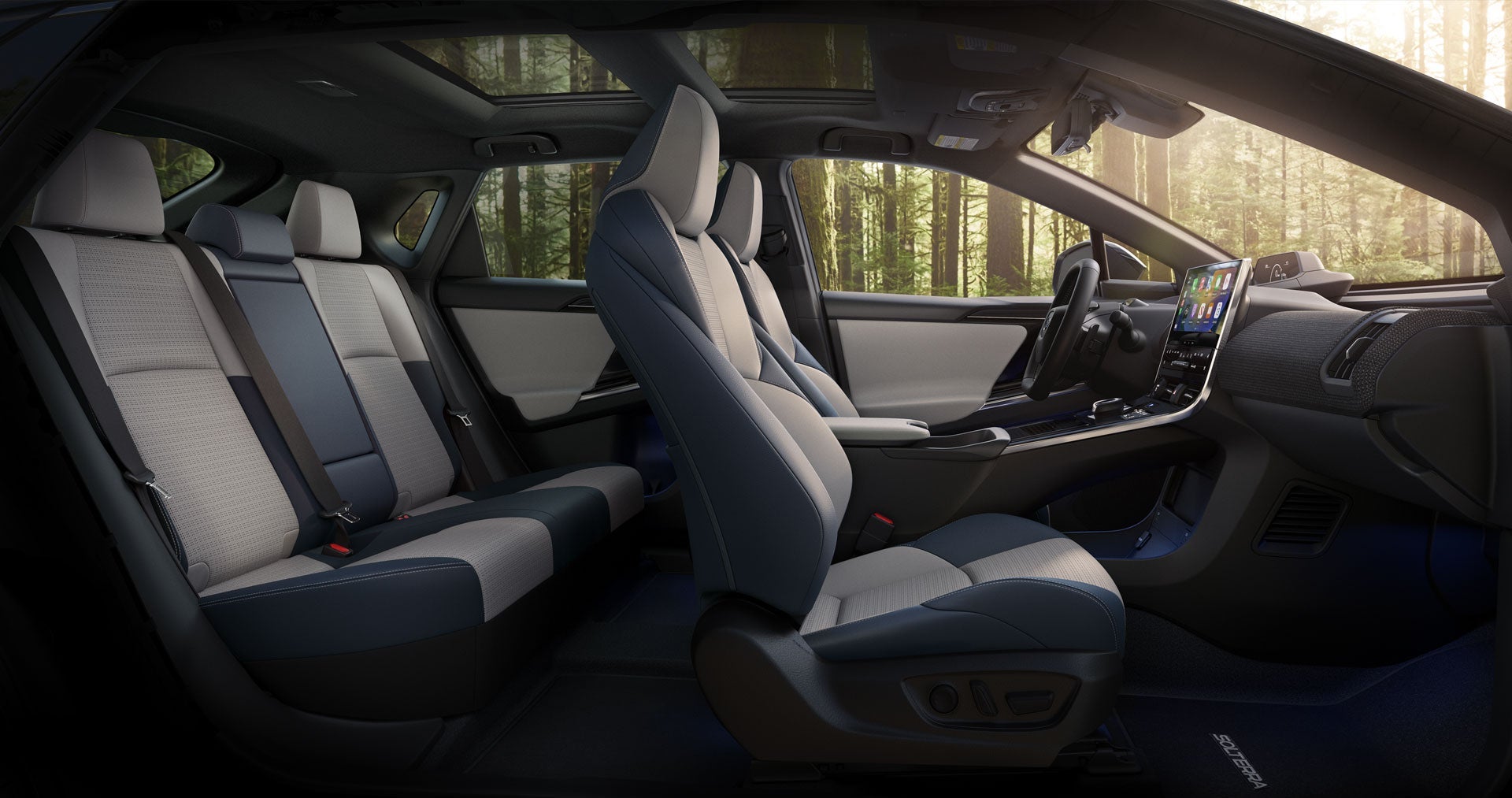 Interior of the 2024 Subaru Solterra Touring in Gray & Blue StarTex