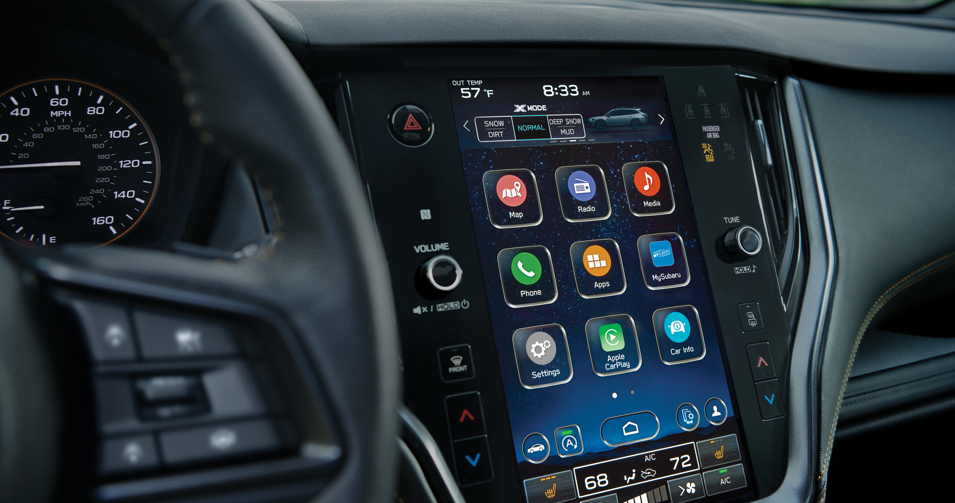A close-up of the 11.6-inch touchscreen for the STARLINK Multimedia system on the 2023 Outback Wilderness. | Tindol Subaru in Gastonia NC